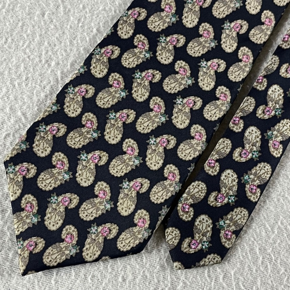 VTG Pierre Cardin Tie Mens Silk Navy Paisley Floral Robinsons 70s 80s